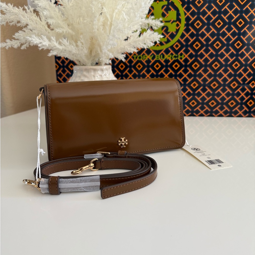 Tory Burch Emerson Mini Crossbody bag 157730 Patent Leather Rich Walnut